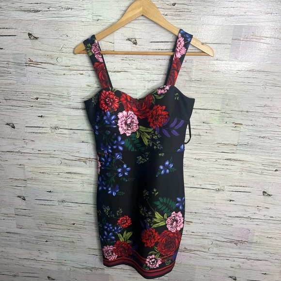 Guess Dresses & Skirts - Guess black red pink floral midi dress size 4